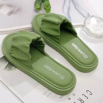 Модные женские сандалии, новинки 2024 года, низкие тапочки, женские летние новые милые кожаные плоские тапочки с шикарным носком, горячие, удобные 35 зелёный