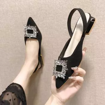 Модные женские сандалии прозрачные туфли дизайнерские новые женские сандалии со стразами средней высоты с острым носком закрытые женские удобные сандалии Zapatos Mujer 35 бежевый