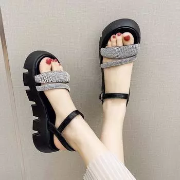 Модные женские сандалии со стразами 2024 года, летние пляжные сандалии для отдыха на открытом воздухе, легкие туфли на толстой нескользящей платформе Sandalias De Mujer 35