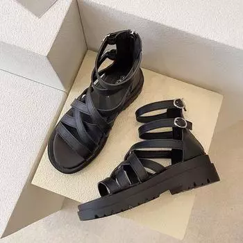 модные женские сандалии весна лето дамы высокие сетчатые красные низкие каблуки молния сзади римские крутые ботинки женские дикие повседневные пляжные сандалии Femme 35 бежевый