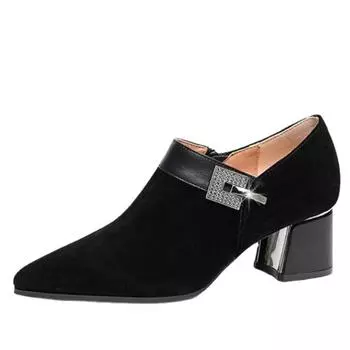 Модные женские сапоги 2024 года, новые остроносые ботильоны с боковой молнией, женские туфли с высоким носком (5-8 см) Черные туфли на каблуках, туфли на маленьком каблуке 35