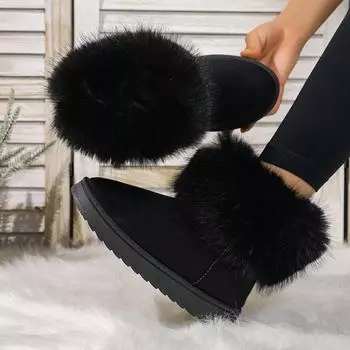 Модные женские сапоги 2024 года, новые зимние сапоги из искусственного меха, женские теплые короткие плюшевые пушистые модные меховые туфли для женщин Zapatos De Mujer 36 чёрный
