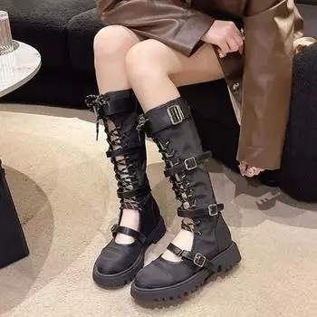 Модные женские сапоги челси до колена, высококачественные женские сандалии, модные спортивные женские мотоциклетные ботинки, классные ботинки на шнуровке Botines 35