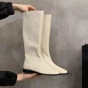 Модные женские сапоги длиной до колена, новые боковые молнии для улицы, новинка зимы 2024 года, горячая распродажа, модные туфли с круглым носком для женщин Botines Mujer 35 бежевый