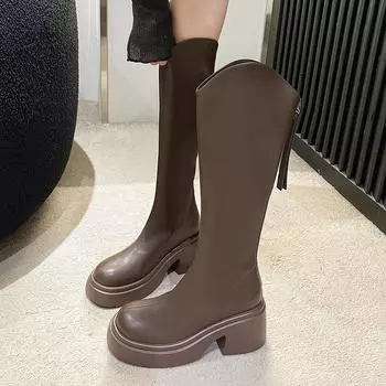 Модные женские сапоги длиной до колена, зимние новые уличные ботинки с молнией сзади 2024 года, горячая распродажа, модные однотонные туфли для женщин Botines De Mujer 35 серый