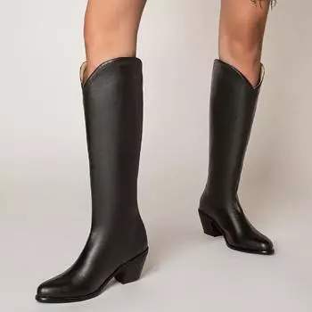 Модные женские сапоги до колена на осень и зиму, повседневные ковбойские сапоги для женщин, модные длинные туфли для вечеринок без застежек, женские, большие размеры 45 48 34 чёрный