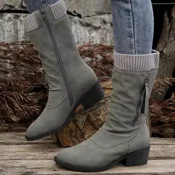 Модные женские сапоги до колена на толстом каблуке с молнией, шнуровкой, женские туфли с пряжкой, модные женские сапоги в стиле панк на платформе, осень-зима 43 36