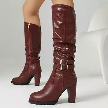 Модные женские сапоги до колена, зимняя обувь, черные, белые, коричневые, на каблуке, длинные сапоги, женская обувь для вечеринок, большой размер 45, водонепроницаемые 34 чёрный