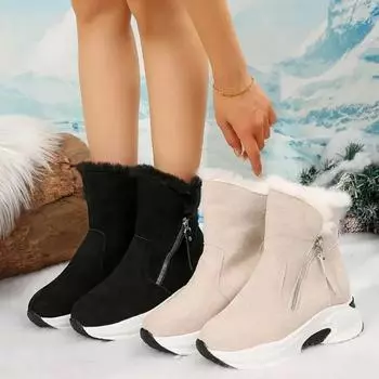 Модные женские сапоги до середины голени, теплые зимние сапоги, женские туфли на платформе с круглым носком и боковой молнией 35