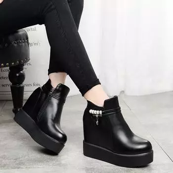 Модные женские сапоги из искусственной замши, кожаные сапоги на танкетке и платформе, туфли на скрытом каблуке, повседневная обувь с высоким верхом для женщин, размер 33-42 33