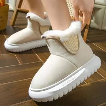 Модные женские сапоги из искусственной замши с мехом в стиле пэчворк, осенние, для отдыха, вязаные, на толстой подошве, плюшевые, зимние сапоги на платформе, противоскользящие, Botas Mujer 36-37