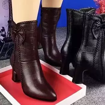 Модные женские сапоги из мягкой кожи на зиму и осень Модные полусапожки для мам Кожаные остроносые сапоги на платформе Сапоги для верховой езды в британском стиле 35 коричневый