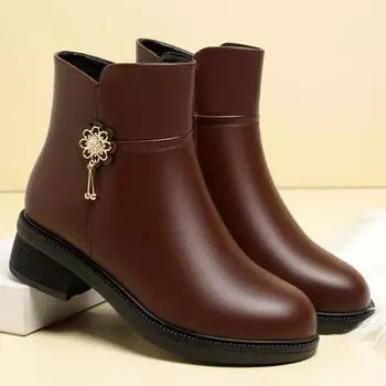 Модные женские сапоги из мягкой кожи высотой 4,5 см, весна-зима 2024 г., толстые шерстяные женские сапоги с подкладкой из натуральной кожи, женская обувь, сапоги на платформе 35 чёрный