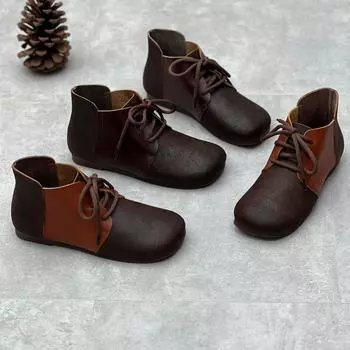 Модные женские сапоги из воловьей кожи на плоской подошве в стиле ретро для пожилых людей. Кожаная обувь ручной работы, мягкая и здоровая. 35