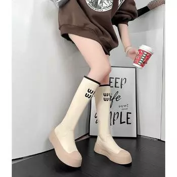 Модные женские сапоги, износостойкие, модные, резиновая подошва, для улицы, 2024, горячая распродажа, новые, круглые, на толстом каблуке, женские сапоги Botines Mujer 35