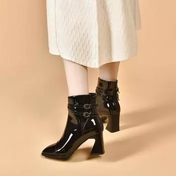 Модные женские сапоги на каблуке Кожаные сапоги 34 чёрный