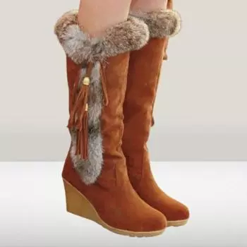 Модные женские сапоги на танкетке, женская обувь, мягкая зимняя обувь, женские ботильоны, высокие каблуки, высокие сексуальные 35 оранжевый