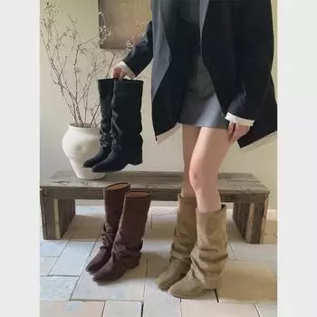 «Модные женские сапоги на толстом каблуке до колена в европейском и американском стиле осень/зима 2024 года» 39 коричневый