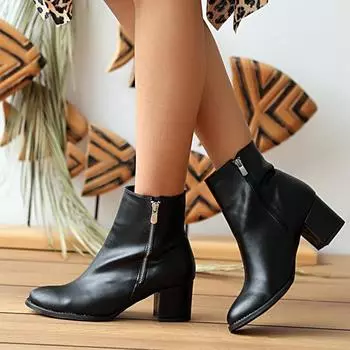 Модные женские сапоги на толстом каблуке с застежкой-молнией A1060-20