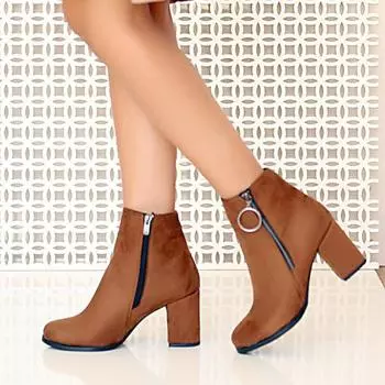 Модные женские сапоги на толстом каблуке с двойной молнией 001-436-21