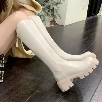 Модные женские сапоги на толстом каблуке в рыцарском стиле, новые высокие сапоги на толстой подошве, сапоги на молнии до колена, модная обувь на осень и зиму 35 хаки