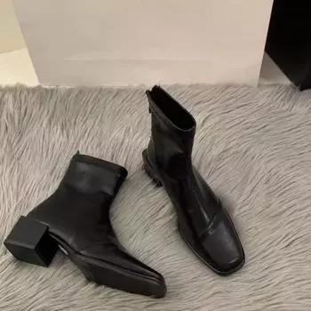 Модные женские сапоги на высоком каблуке с квадратным носком, новинка осени и зимы 2024 года, модные и универсальные женские сапоги из плюша 35 коричневый