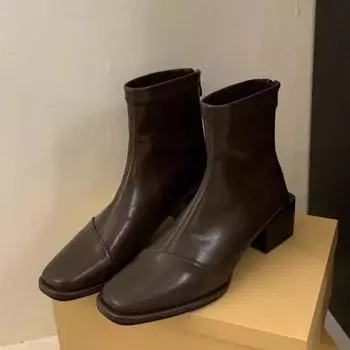 Модные женские сапоги на высоком каблуке, с квадратным носком, новые осенне-зимние плюшевые, модные и универсальные женские сапоги. 35