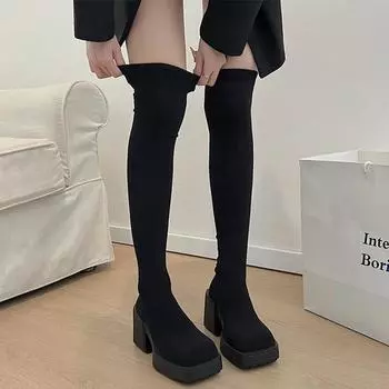 Модные женские сапоги-носки выше колена на высоком каблуке массивные туфли 2024 года зима дизайнерские новые прогулочные туфли туфли-лодочки модные женские туфли сапатос 35 серый