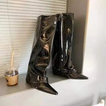 Модные женские сапоги, новые персонализированные пикантные длинные сапоги для девушек, женские туфли на высоком каблуке, осенне-зимняя женская обувь 35