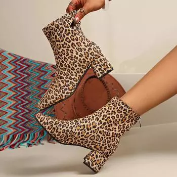 Модные женские сапоги, новый бренд, ретро, элегантные, высокие каблуки, ботильоны, новый тренд, удобная, прочная, ручной работы обувь для женщин, Botas De Mujer 36 цветной печати леопарда