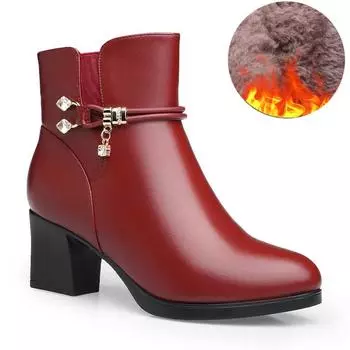 Модные женские сапоги, осенние, черные, с круглым носком, универсальные, на высоком каблуке, зимние, плюшевые, теплые, на молнии, ботильоны для женщин, Botas Mujer 35