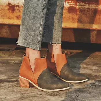 Модные женские сапоги повседневные кожаные на низком каблуке весенние туфли женские резиновые ботильоны с острым носком черные красные Zapatos Mujer752 4 жёлтый