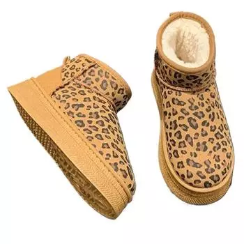 Модные женские сапоги с леопардовым принтом2024 зимние удобные теплые женские зимние сапоги для отдыха на открытом воздухе нескользящие износостойкие модные плюшевые короткие сапоги 36 коричневый