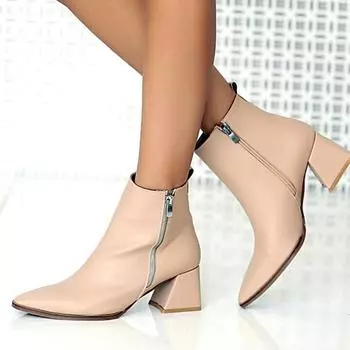 Модные женские сапоги с острым носком на толстом каблуке и молнии 35-85-21