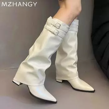 Модные женские сапоги с острым носком, сексуальные туфли на высоком каблуке из кожи, женская обувь 2025 года, элегантные туфли-лодочки, ботинки челси, новые женские готические ботинки 35 чёрный