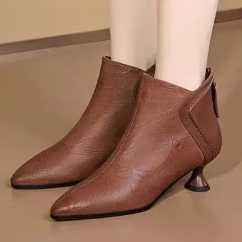 Модные женские сапоги с острым носком, украшенные резными цветами, на каблуках, на молнии, дизайнерские женские сапоги на каблуках в стиле вестерн, удобные туфли-лодочки в стиле ретро Botas Mujer 35 чёрный