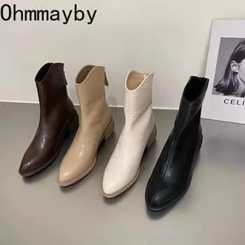 модные женские сапоги в стиле ковбойши, модные элегантные туфли с острым носком и боковыми молниями, квадратный каблук, женские короткие ботильоны Morder 35 хаки