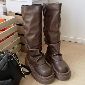 Модные женские сапоги в стиле вестерн, модные длинные сапоги в рыцарском стиле с квадратным каблуком, обувь на осень-зиму 35