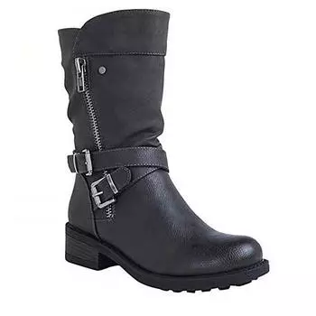 модные женские сапоги Western Rivet Gothic Mid Calf 2024 осень-зима новые модные женские черные ремешки с пряжкой в стиле панк плюс размер 43 короткие сапоги 35 чёрный