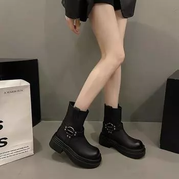 модные женские сапоги зимние модные туфли на платформе 2024 дизайнерские износостойкие женские ботильоны сапоги Zapatos Mujer 35 чёрный