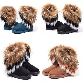 Модные женские сапоги Зимние зимние сапоги Женские хлопковые сапоги из лисьего волоса Удобные теплые женские сапоги 36 коричневый