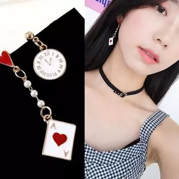 Модные женские серьги, аксессуары, креативные покерные часы, асимметричные длинные темпераментные индивидуальные серьги белый