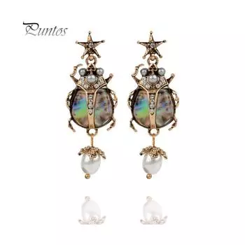 Модные женские серьги-гвоздики с божьей коровкой из искусственного жемчуга и горного хрусталя, подарок для ювелирных изделий