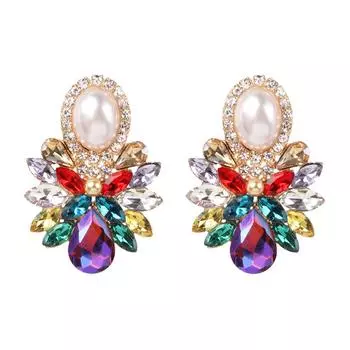 Модные женские серьги-гвоздики с разноцветными стразами и цветами, популярные серьги-гвоздики розовый