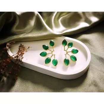 Модные женские серьги из латуни с полусолнечными камнями