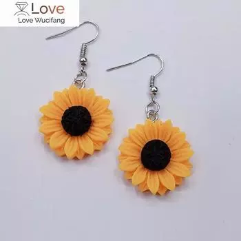Модные женские серьги из смолы в виде подсолнуха, золотые серьги с цветами солнца, простые серьги в виде ромашек, подарки золотой