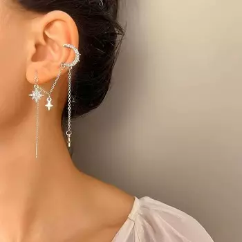 Модные женские серьги-клипсы Moon Star с простой бахромой и без ушных отверстий, ювелирные изделия в подарок как