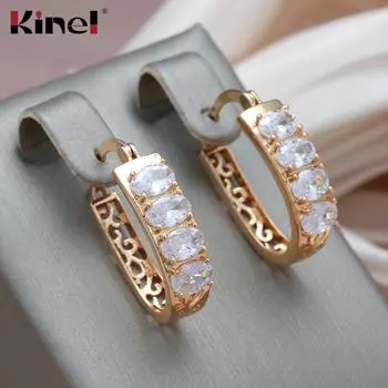 Модные женские серьги-кольца Kinel с большим цирконием золотого цвета