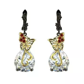 Модные женские серьги с бабочками и каплями воды, большие циркониевые серьги, ювелирные изделия из черного золота, ювелирные изделия для вечеринок, роскошные ювелирные изделия для женщин чёрный