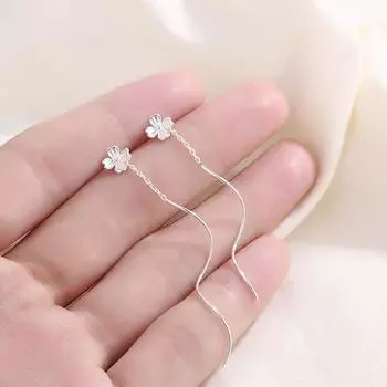 Модные женские серьги с четырьмя листьями клевера и длинной кисточкой, простые серьги с темпераментом серебряный